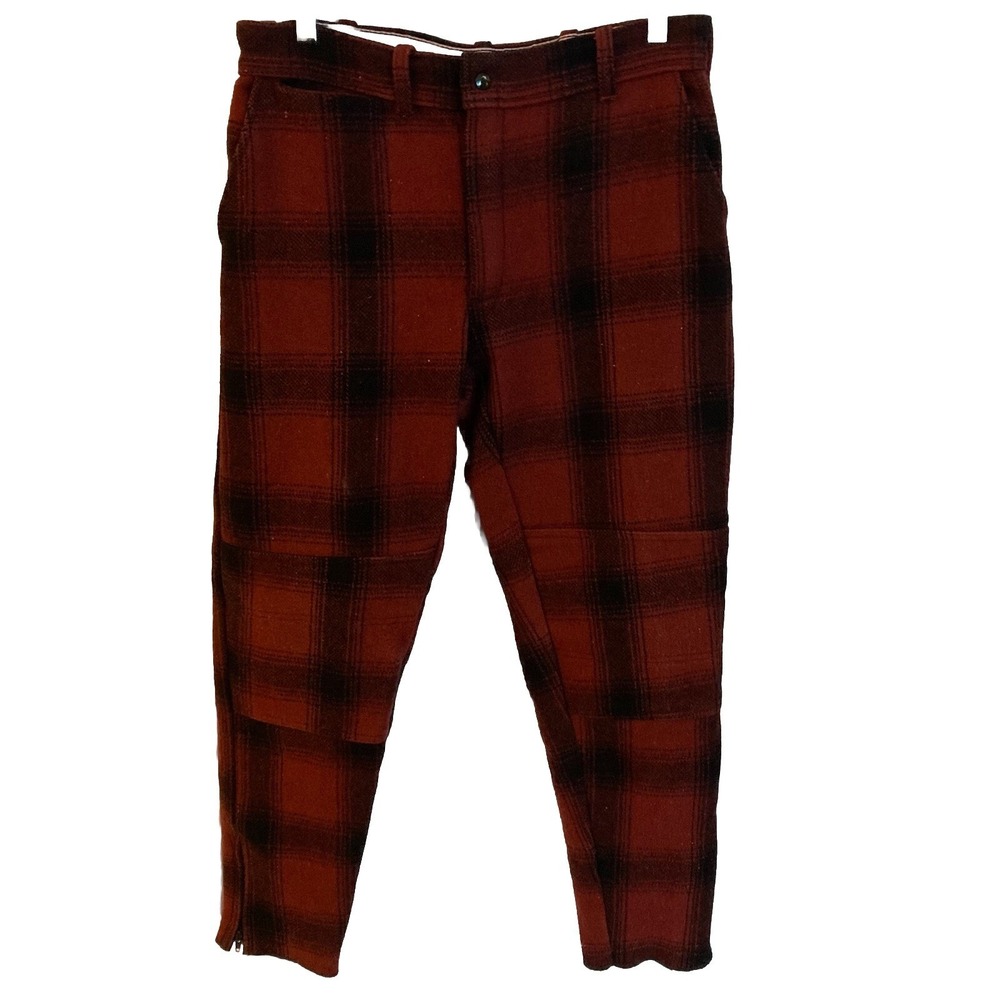 Vtg Big Bill Wool Blend Hunting Pants Mens 34 x 30 Red Plaid w/ FLAW Canada Made